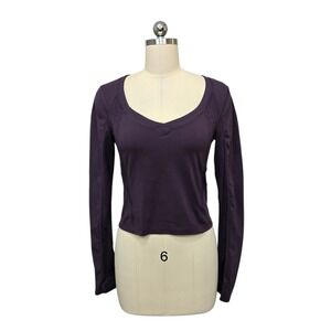 Athleta Shanti Lace Top Purple Long Sleeve V-Neck Athletic Fit Women's Medium